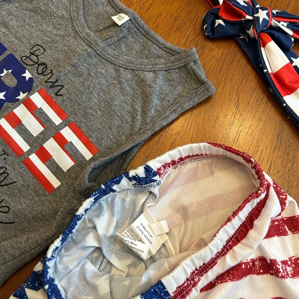 Patriotic Bell Bottom + Fringe Top Outfit | Girls 3-Piece Set | 110 (4-5 Years) - Picture 3 of 4